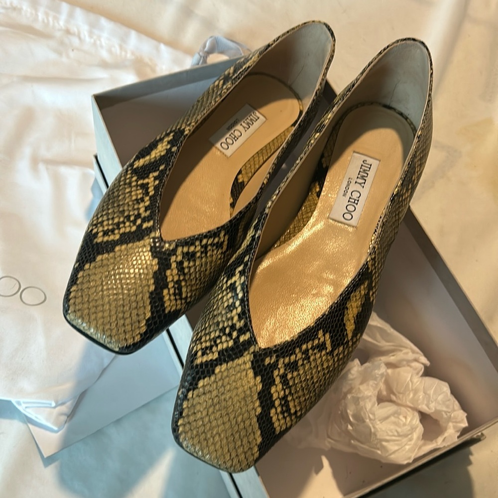 Jimmy Choo Snakeskin Flats.  Worn once.